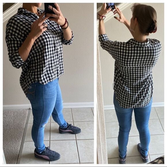 American Eagle Oversized Plaid Shirt Black White Small Relaxed Fit - Picture 1 of 12